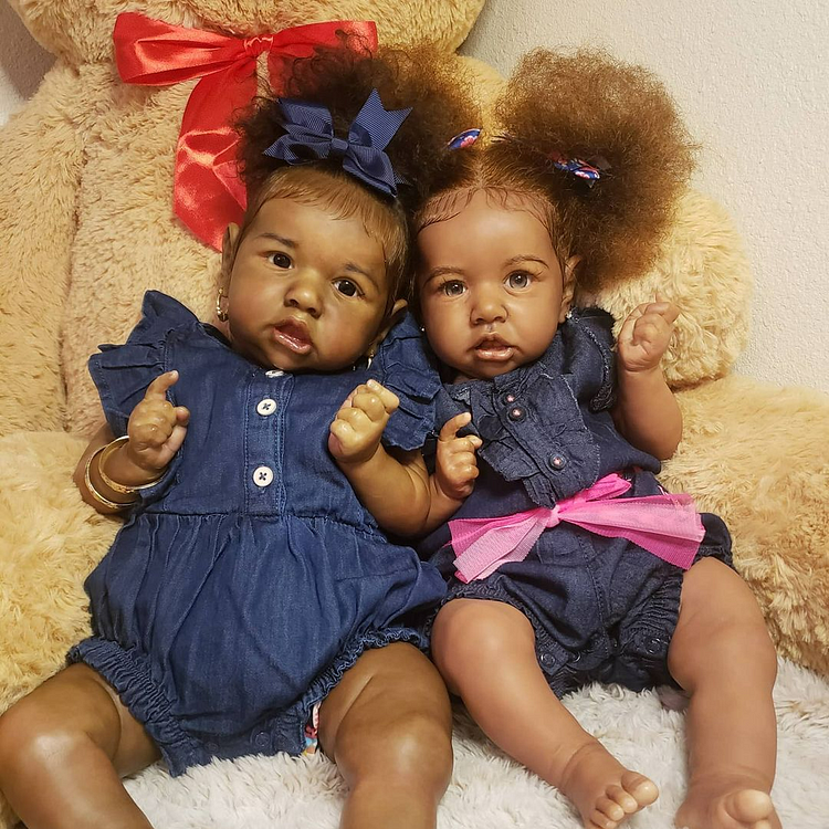22 Inches Open Eyes Curly Hair African American Reborn Doll Twin