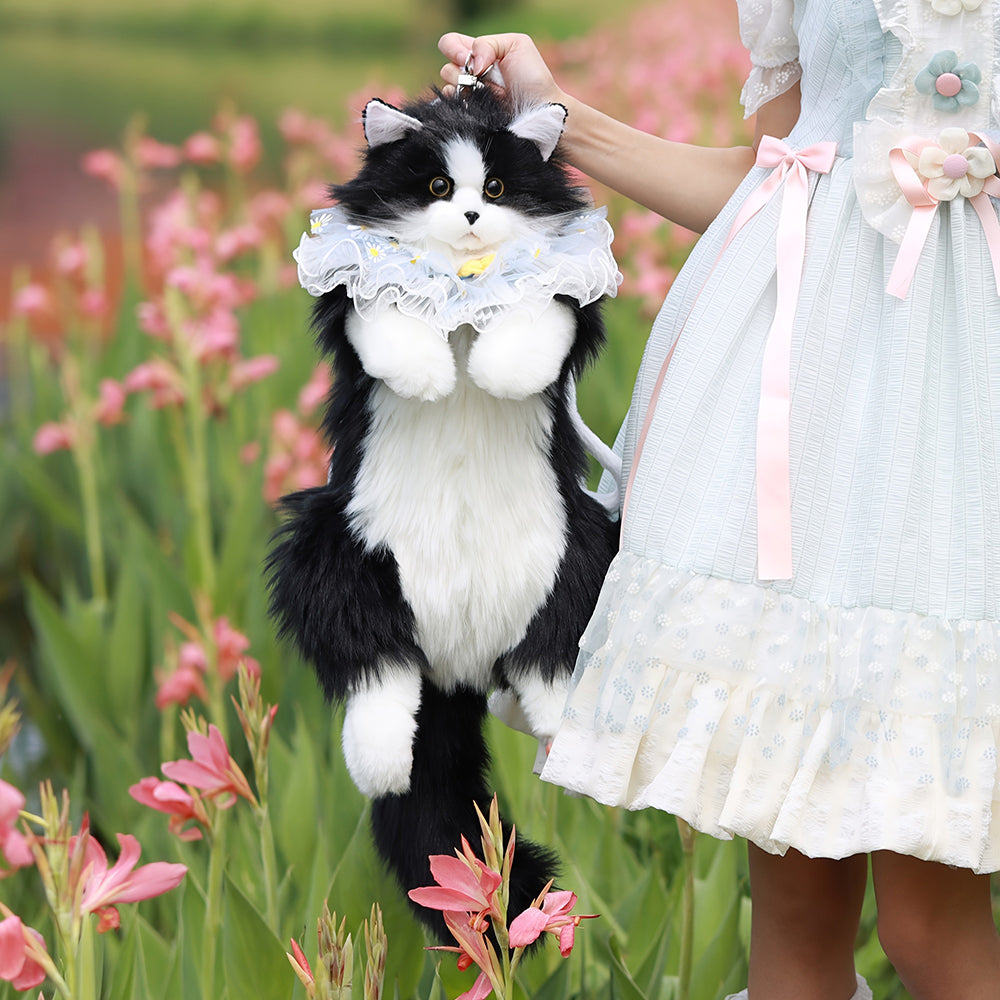 Adorabile zaino di peluche realistico fatto a mano con gattino