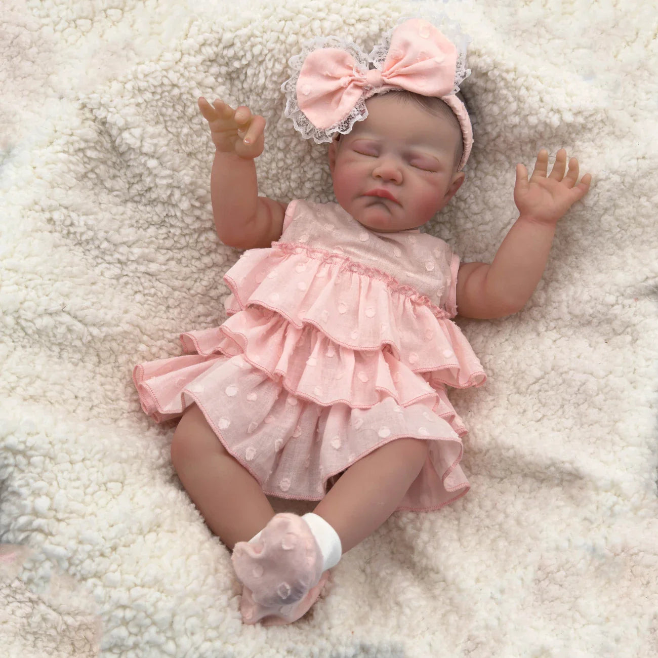 19 Inches Lifelike Closed Eyes Reborn Doll August In Pink Dress