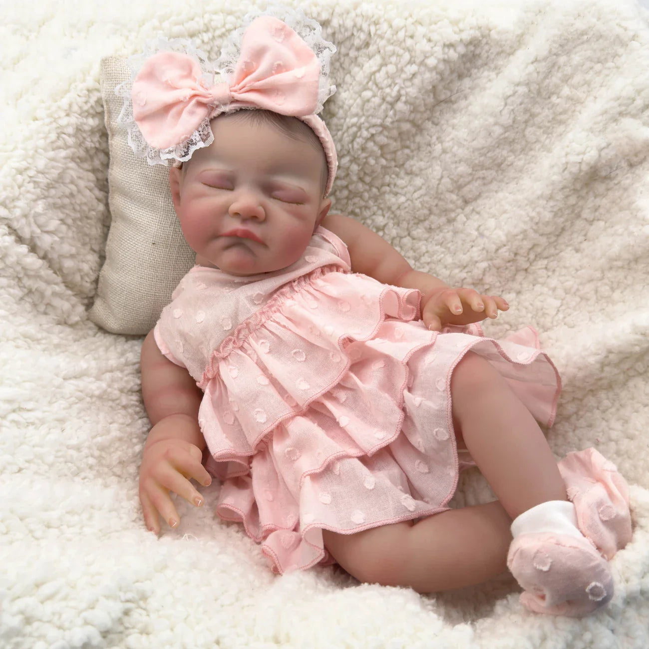 19 Inches Lifelike Closed Eyes Reborn Doll August In Pink Dress