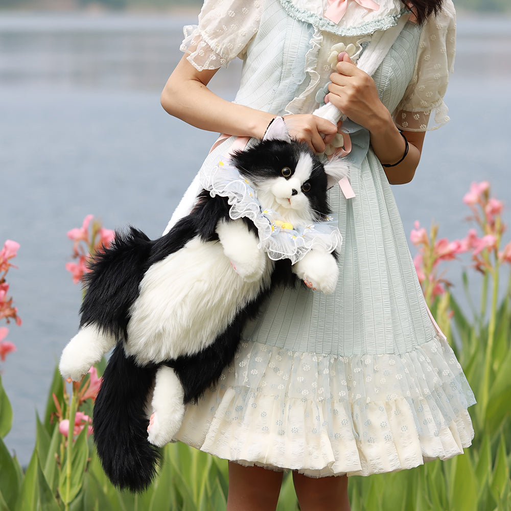 Adorabile zaino di peluche realistico fatto a mano con gattino