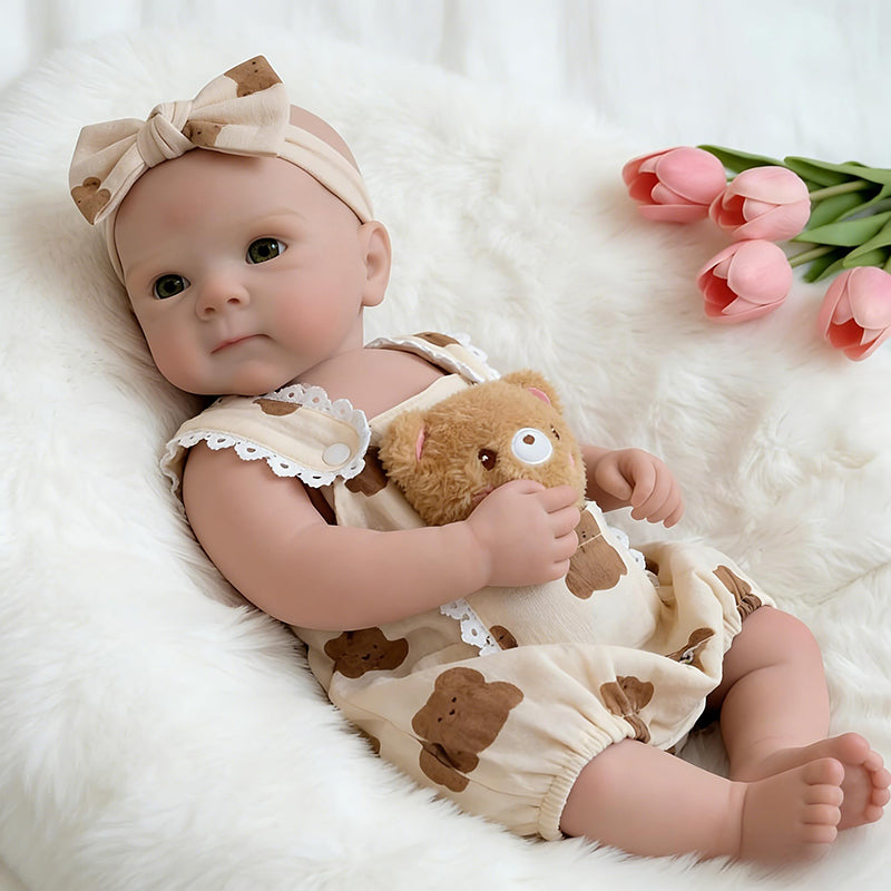 18 Inches Full Silicone Bettie Reborn Doll Girl in Little Bear Outfits