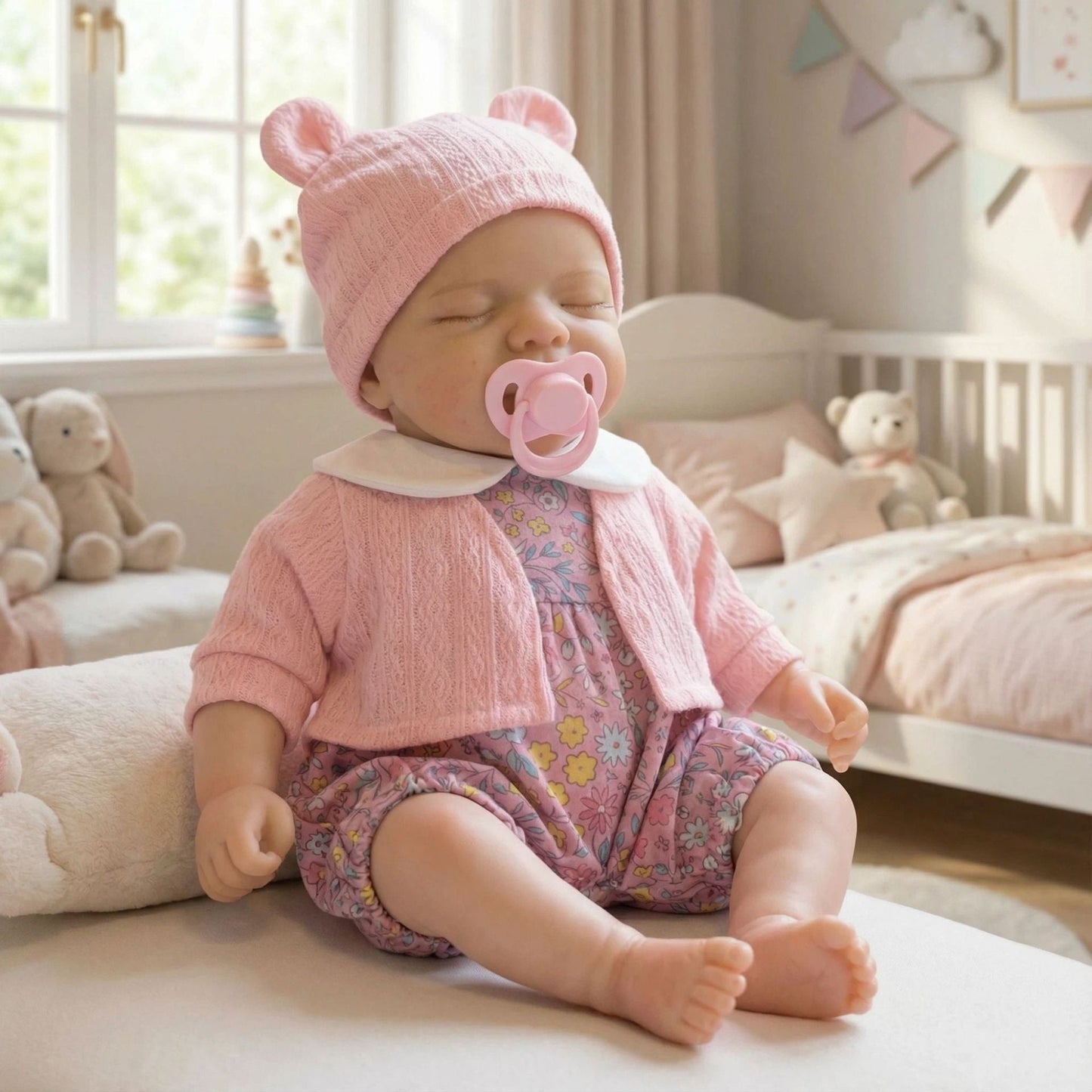 Bambola Reborn Pascale in silicone da 30 cm bambina con abiti rosa