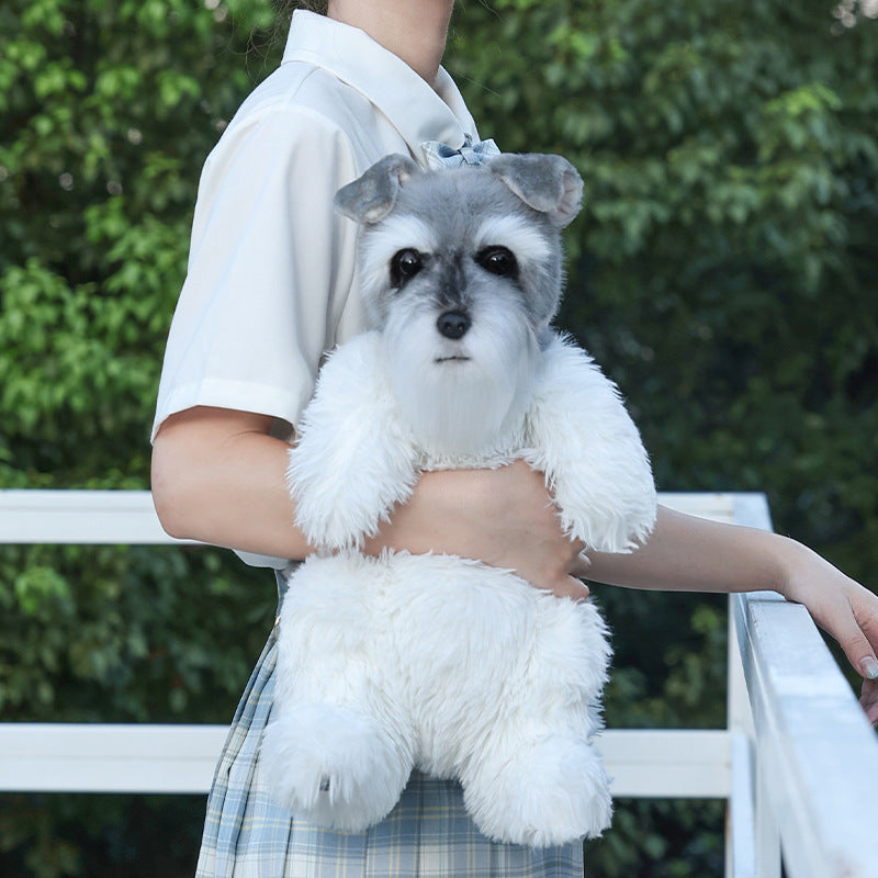 Adorabile zaino di peluche realistico fatto a mano con cucciolo di Schnauzer