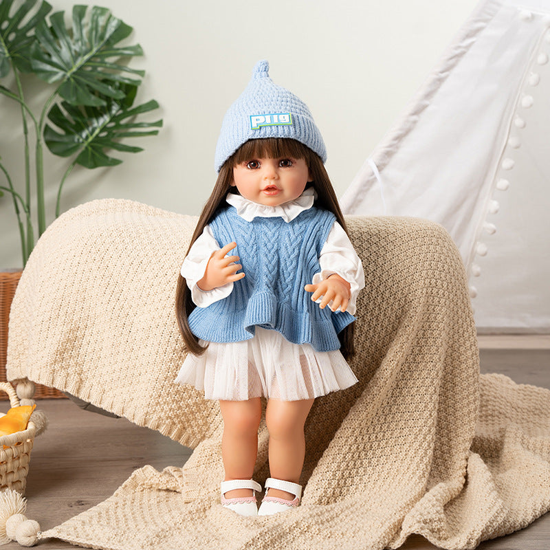 Girls 22 Inch Reborn Dolls with Long Brown Hair Open Eyes