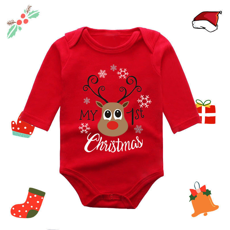 Red Long Sleeve Christmas Reindeer Print Jumpsuit for 20-22 Inch Reborn Dolls