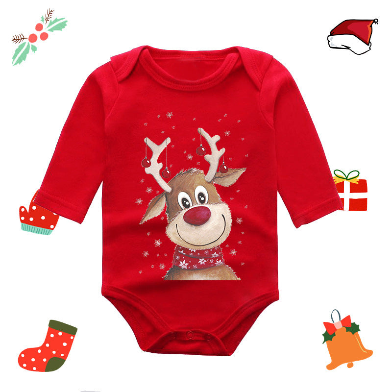 Red Long Sleeve Christmas Reindeer Print Jumpsuit for 20-22 Inch Reborn Dolls