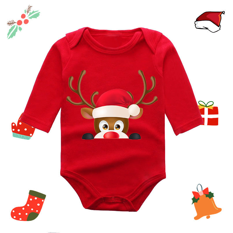 Red Long Sleeve Christmas Reindeer Print Jumpsuit for 20-22 Inch Reborn Dolls