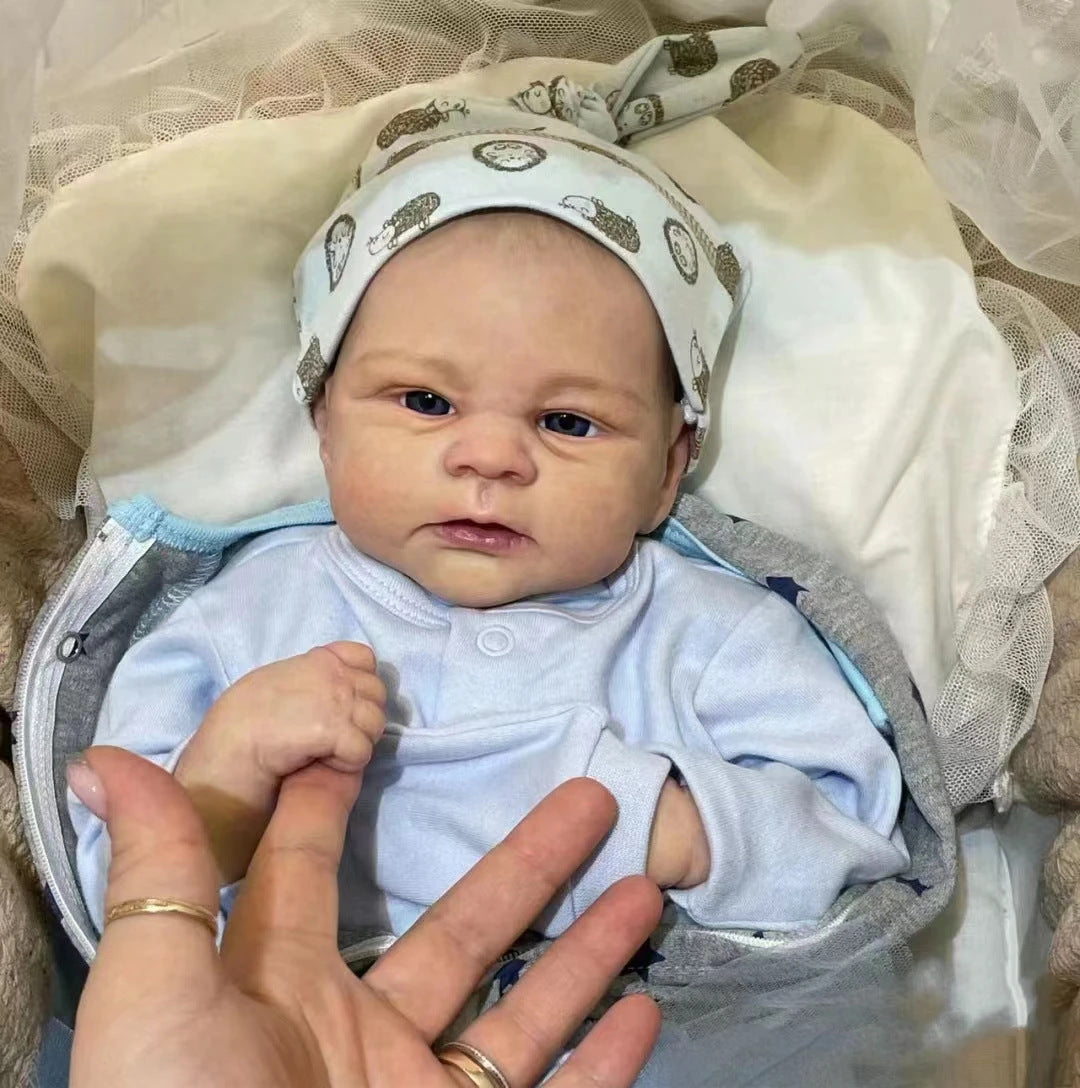 Hilda 19 pollici Realistica bambola Reborn ad occhi aperti con capelli disegnati-Elijah