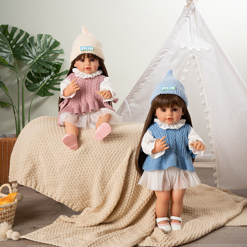 Girls 22 Inch Reborn Dolls with Long Brown Hair Open Eyes