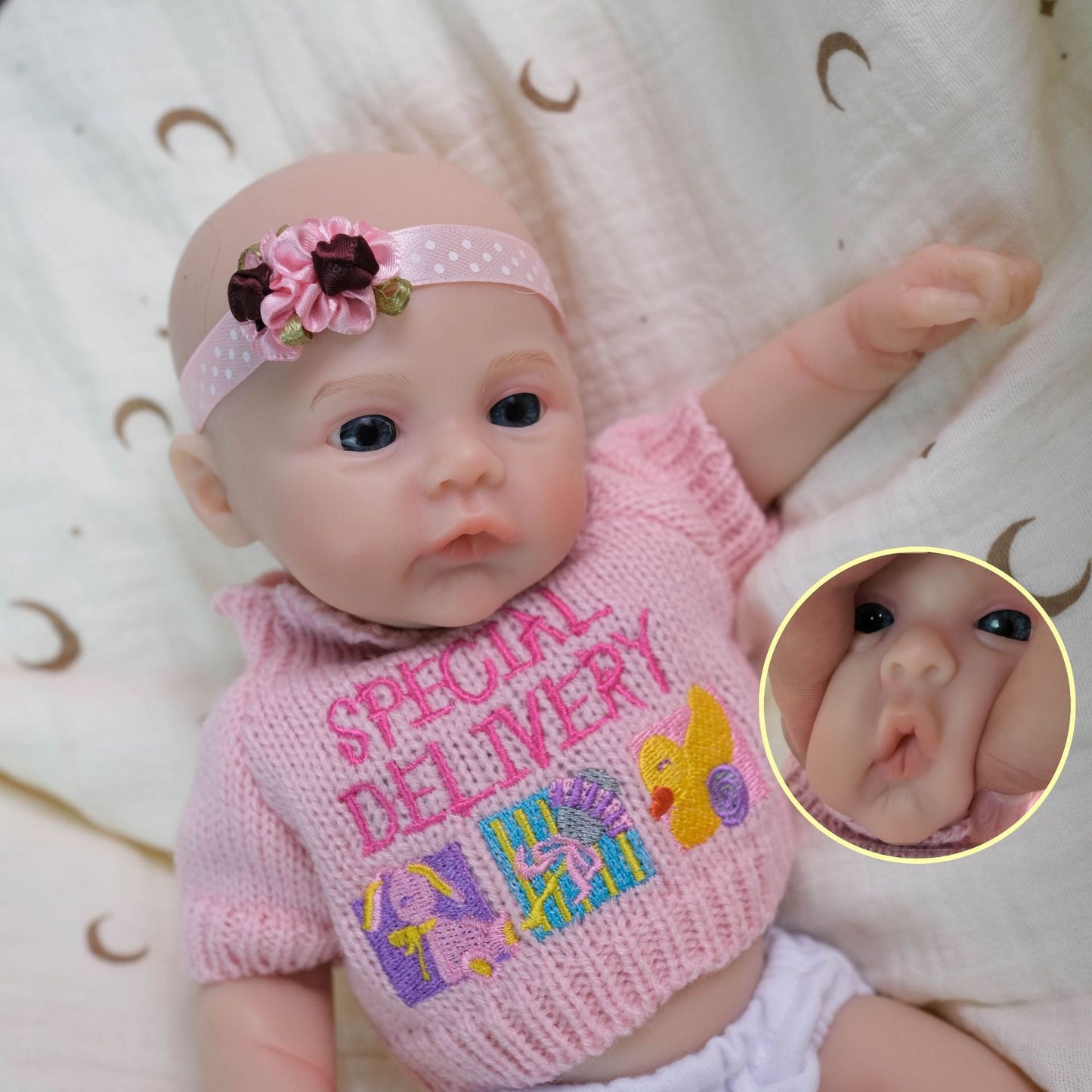 30cm Soft Full Silicone Meadow Reborn Baby Girl In Pink Sweater
