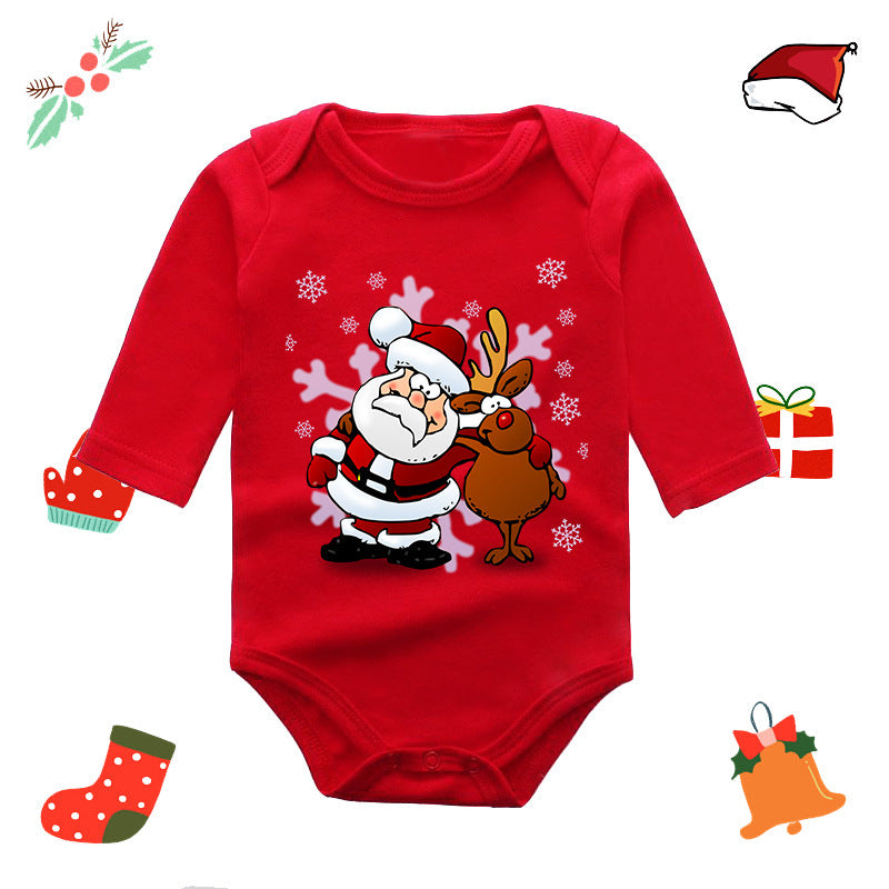 Red Long Sleeve Christmas Reindeer Print Jumpsuit for 20-22 Inch Reborn Dolls