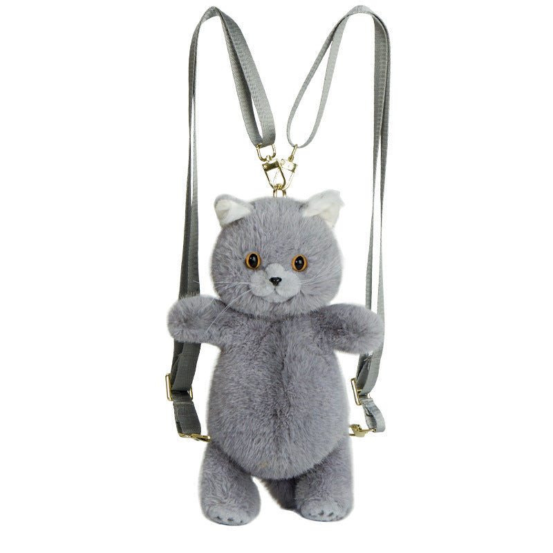 Adorabile zaino fatto a mano in peluche realistico con gattino blu