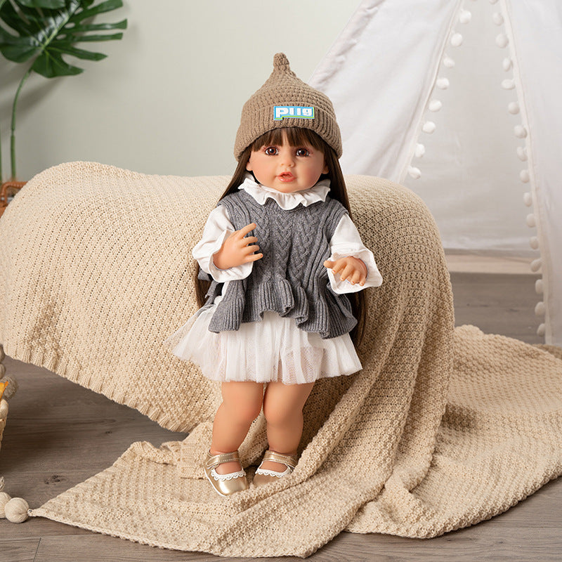 Girls 22 Inch Reborn Dolls with Long Brown Hair Open Eyes