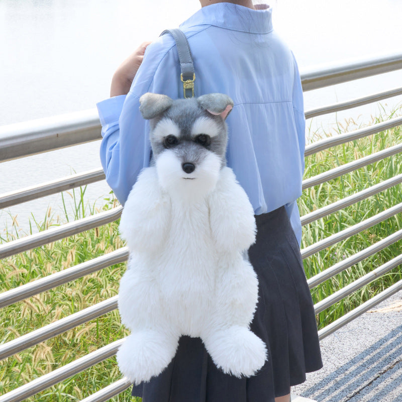 Adorabile zaino di peluche realistico fatto a mano con cucciolo di Schnauzer