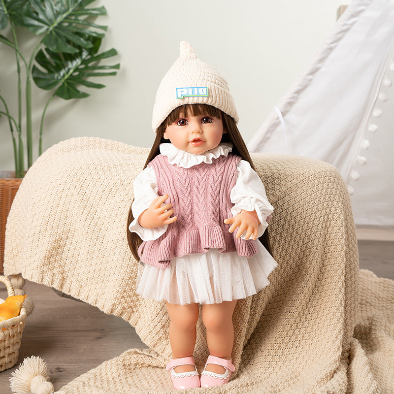 Girls 22 Inch Reborn Dolls with Long Brown Hair Open Eyes