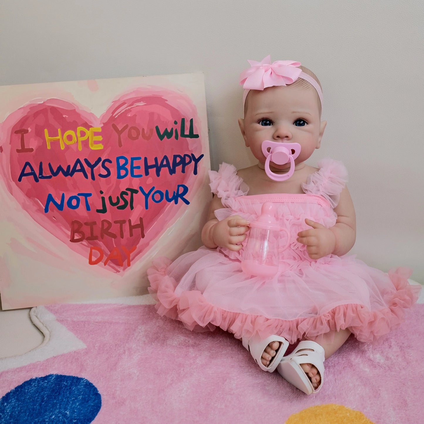 18 Inches Cute Open Eyes Bettie Reborn Dolls Girl In Pink Dress