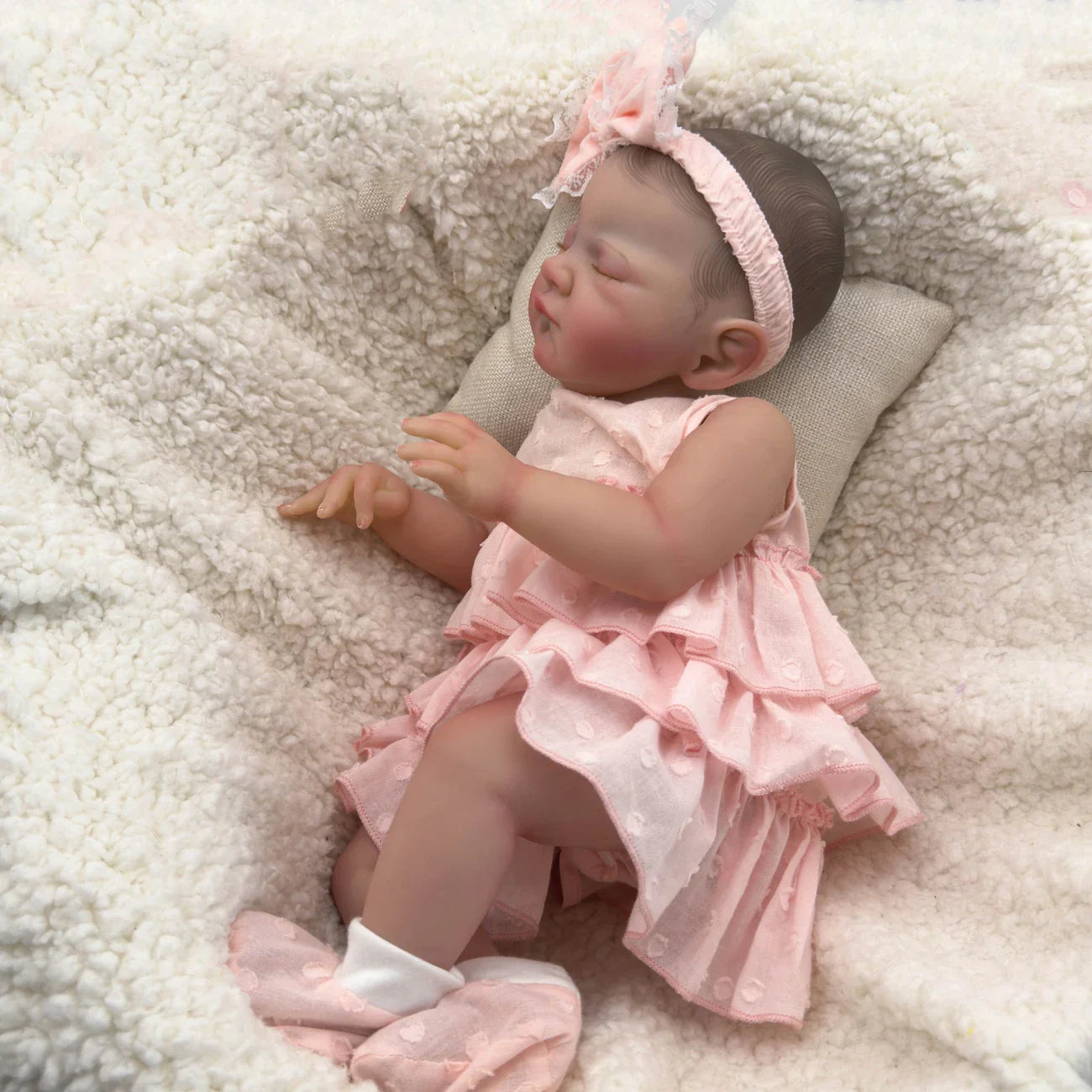 19 Inches Lifelike Closed Eyes Reborn Doll August In Pink Dress