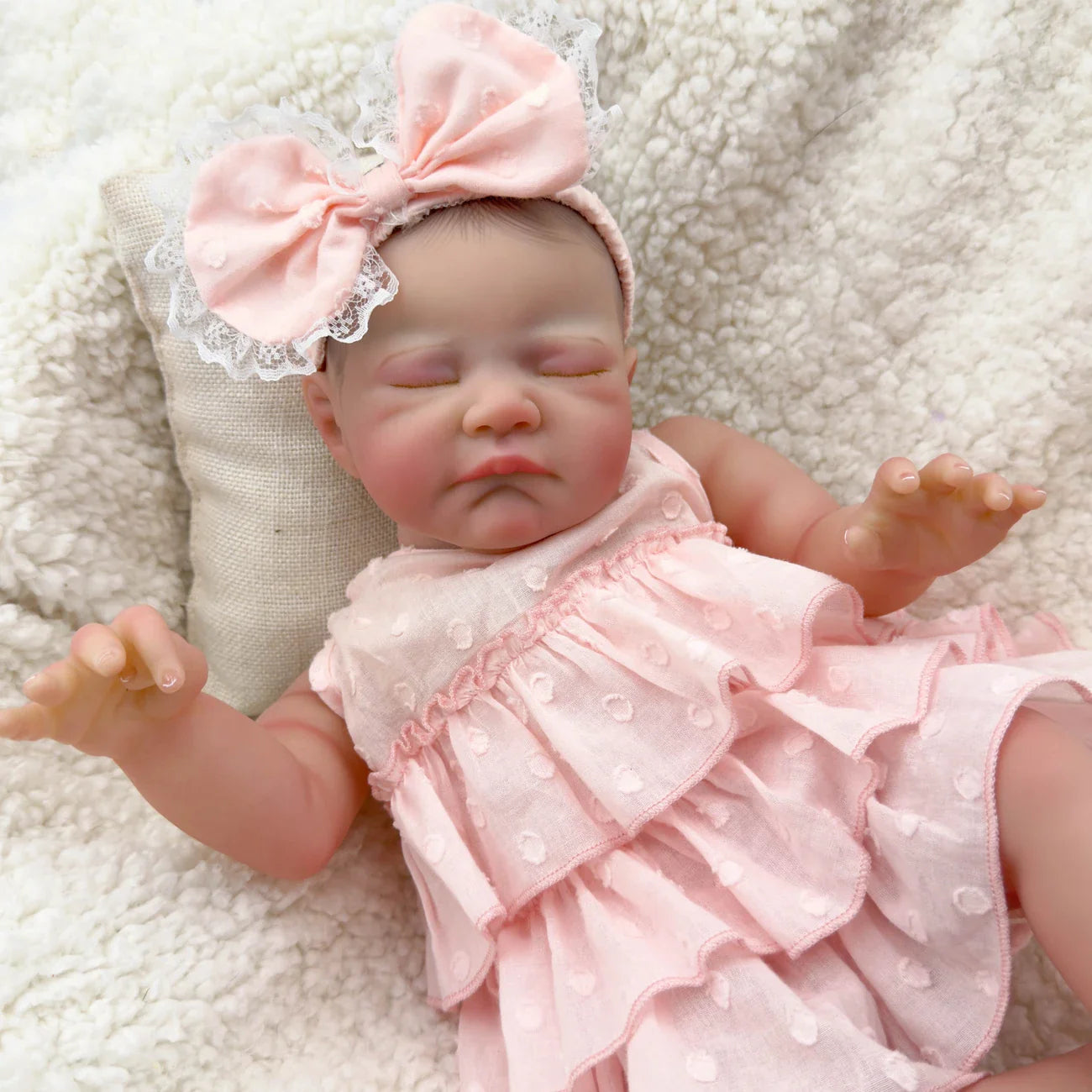 19 Inches Lifelike Closed Eyes Reborn Doll August In Pink Dress