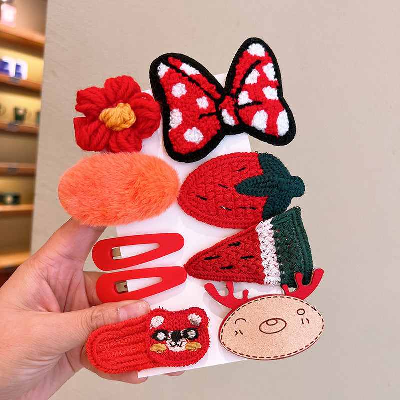 Set di 9 pezzi per forcina BB Cartoon per bambini a maglia carina