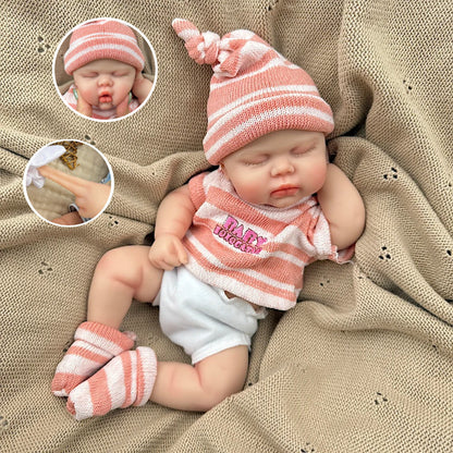 30cm Realistic Silicone Pickle Reborn Doll Girl In Pink Stripe Outfits