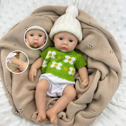 30cm Full Silicone Meadow Reborn Baby Girl in Green floral sweater