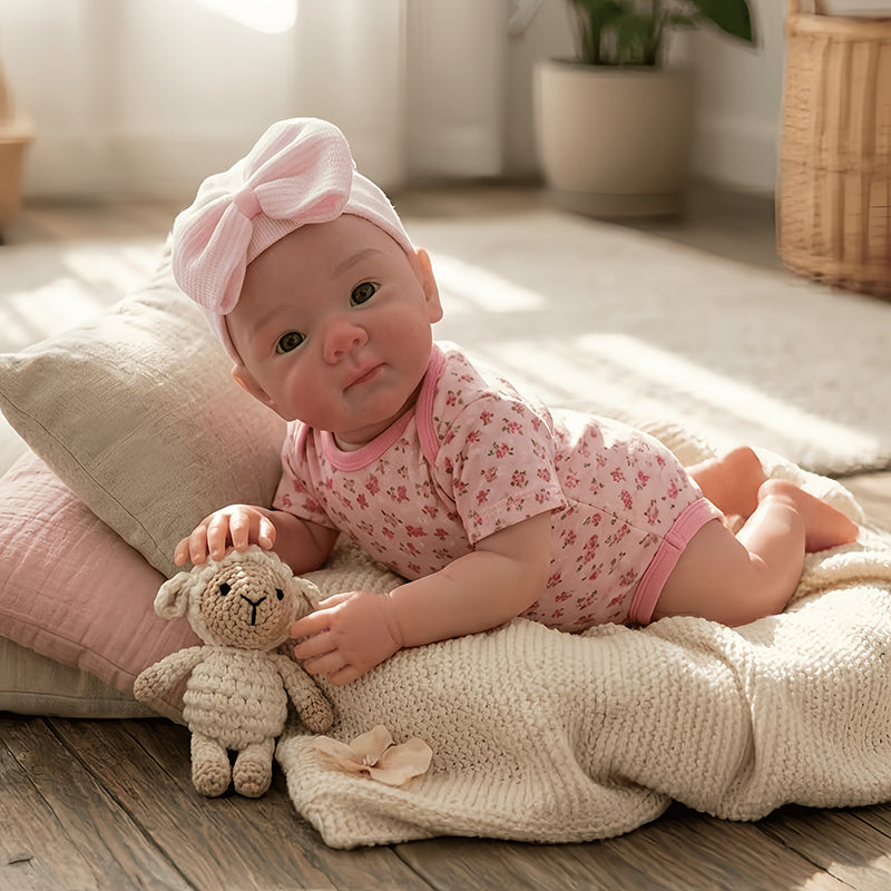 18 Inches Lifelike Silicone Openable Mouth Bettie Reborn Doll Girl in Floral Bodysuit