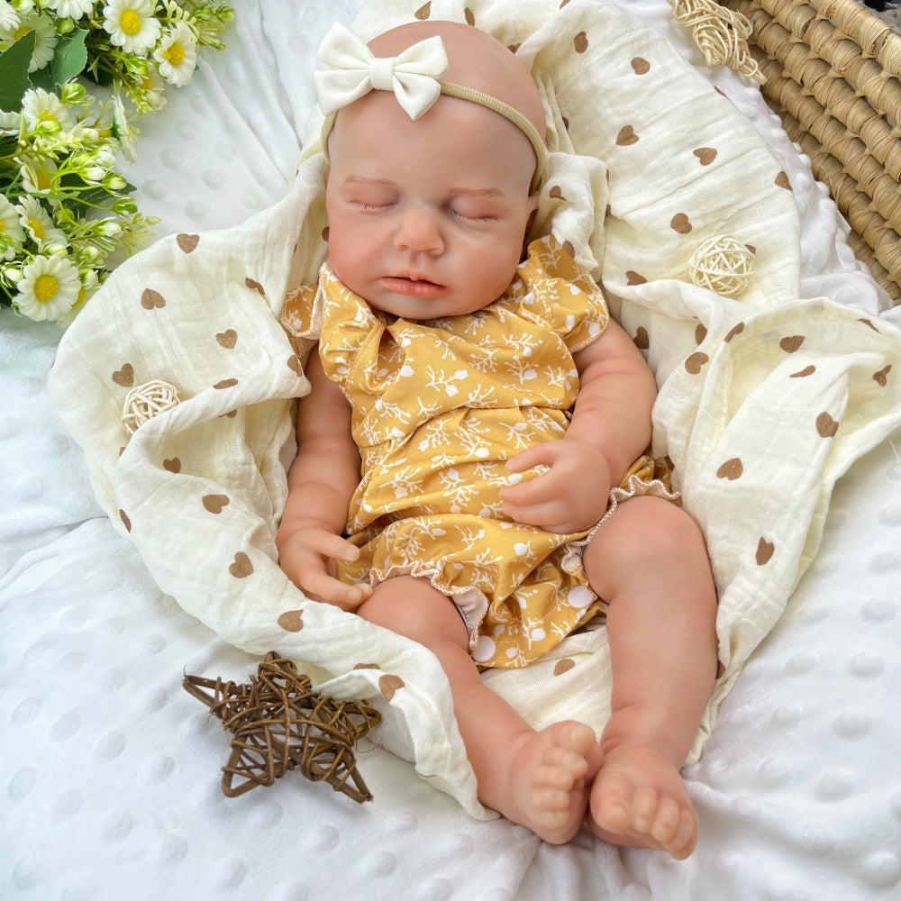 45cm Full Silicone Stretchable Loulou Reborn Girl in Yellow Floral Romper
