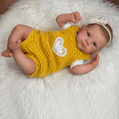 18 Inches Blue Eyes Bettie Reborn Baby Girl In Yellow Knitted Overalls