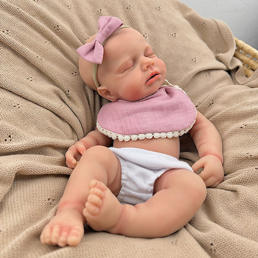 Bambola reborn Loulou 45 cm in silicone estensibile con occhi chiusi