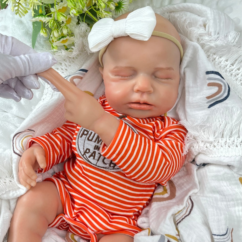 45cm Full Silicone Stretchable Loulou Reborn Girl in Yellow Stripe Romper