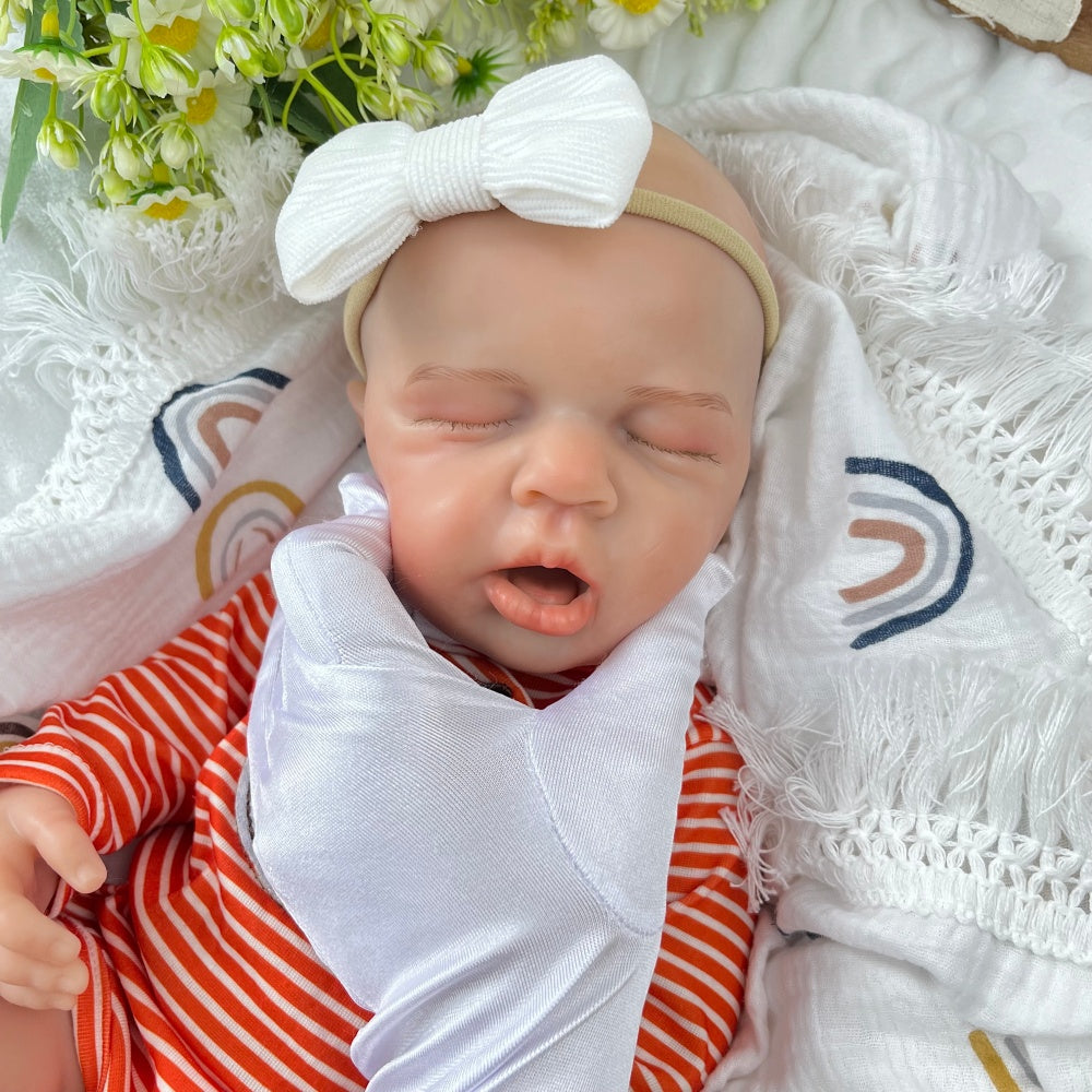 45cm Full Silicone Stretchable Loulou Reborn Girl in Yellow Stripe Romper