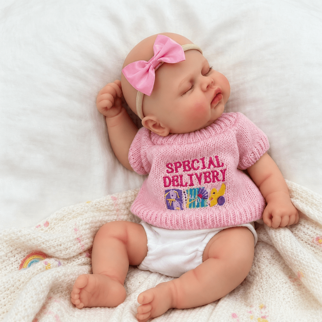 Bambola reborn realistica in silicone da 30 cm modello Pickle con maglione rosa