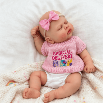 Bambola reborn realistica in silicone da 30 cm modello Pickle con maglione rosa