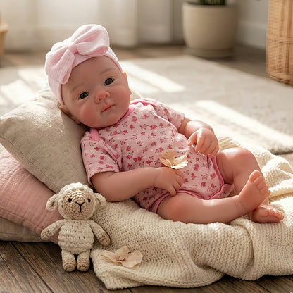 18 Inches Lifelike Silicone Openable Mouth Bettie Reborn Doll Girl in Floral Bodysuit