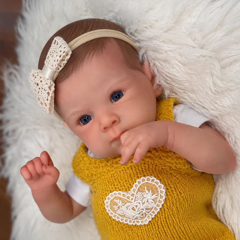 18 Inches Blue Eyes Bettie Reborn Baby Girl In Yellow Knitted Overalls