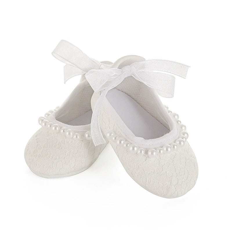 Scarpe con lacci in perla bianca per bambole reborn da 17-18 pollici
