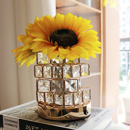 Luce notturna LED dimmerabile a tre colori in cristallo di girasole creativo con cubo di Rubik