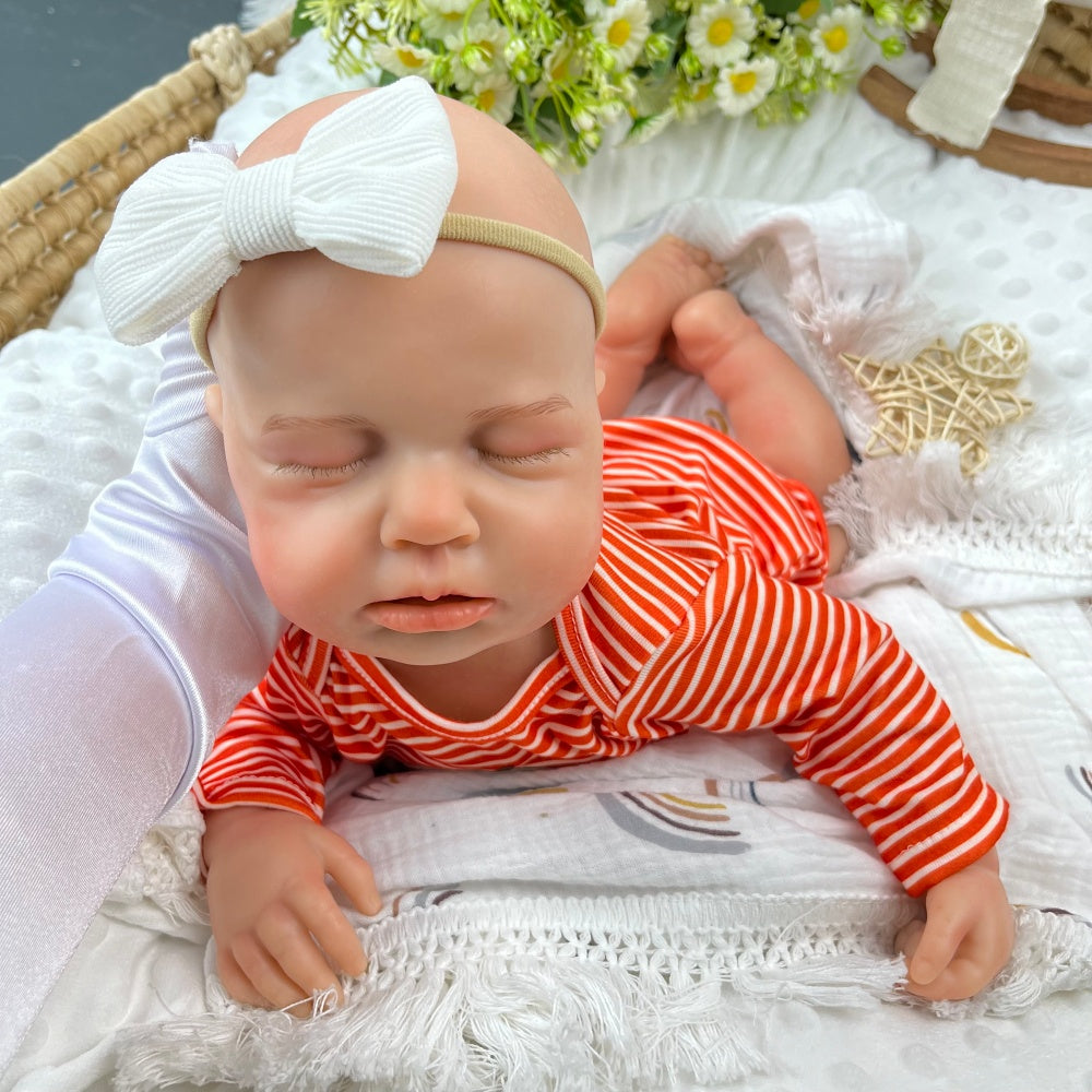 45cm Full Silicone Stretchable Loulou Reborn Girl in Yellow Stripe Romper