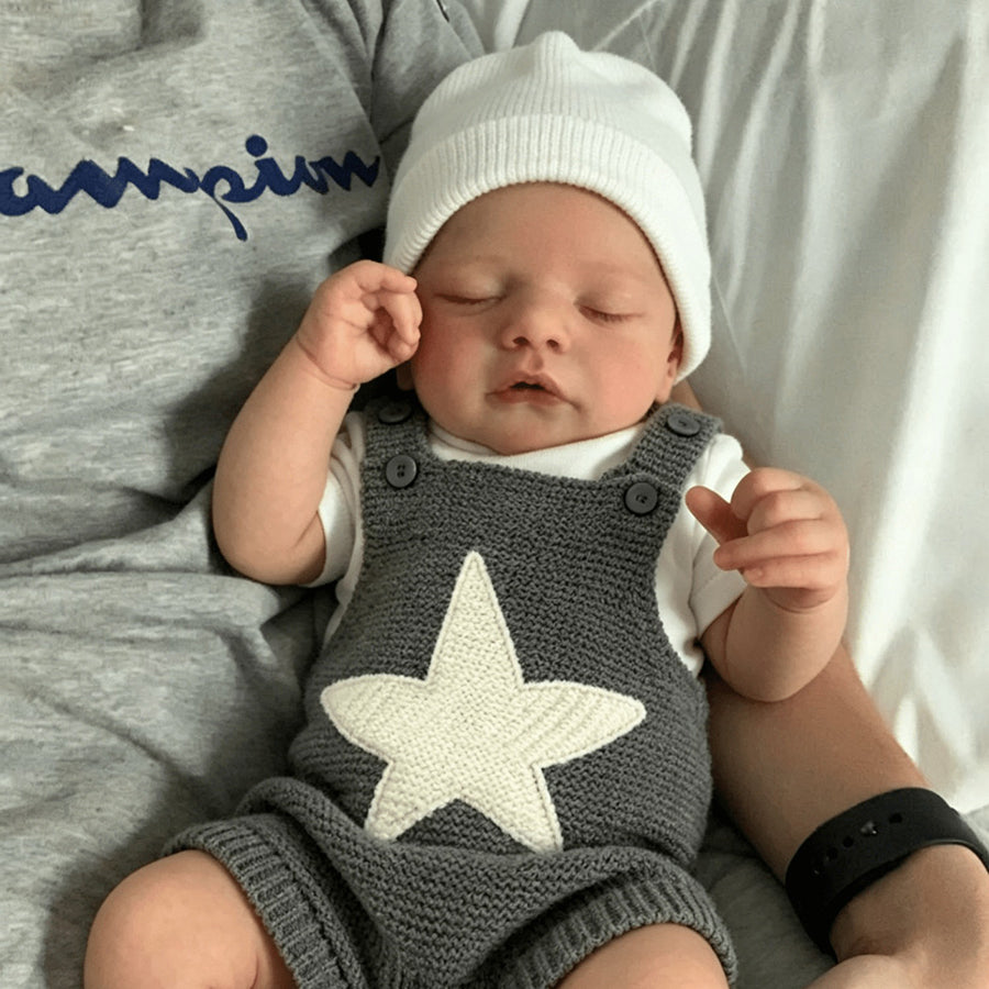 19 Inches Closed Eyes Sam Reborn Doll In Gray Star Outfits