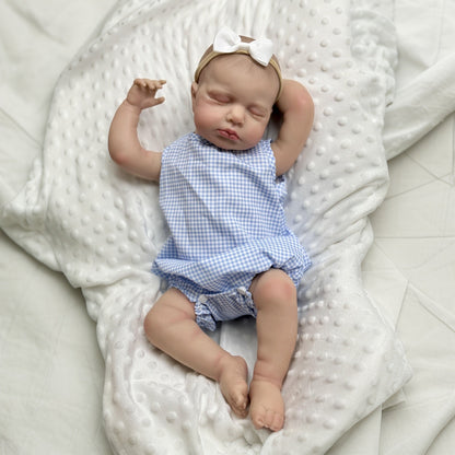 20 Inches 3D Skin Closed Eyes Loulou Reborn Baby Girl In Blue plaid romper