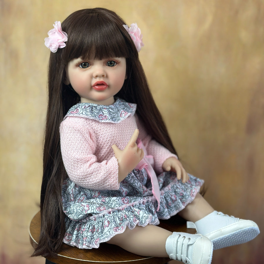22 pollici occhi aperti lunghi capelli castani bambola reborn ragazze -Betty