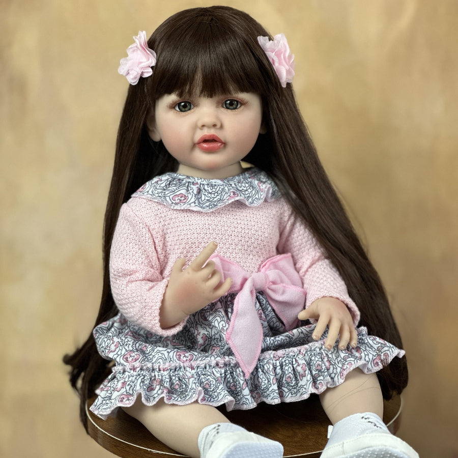 22 pollici occhi aperti lunghi capelli castani bambola reborn ragazze -Betty