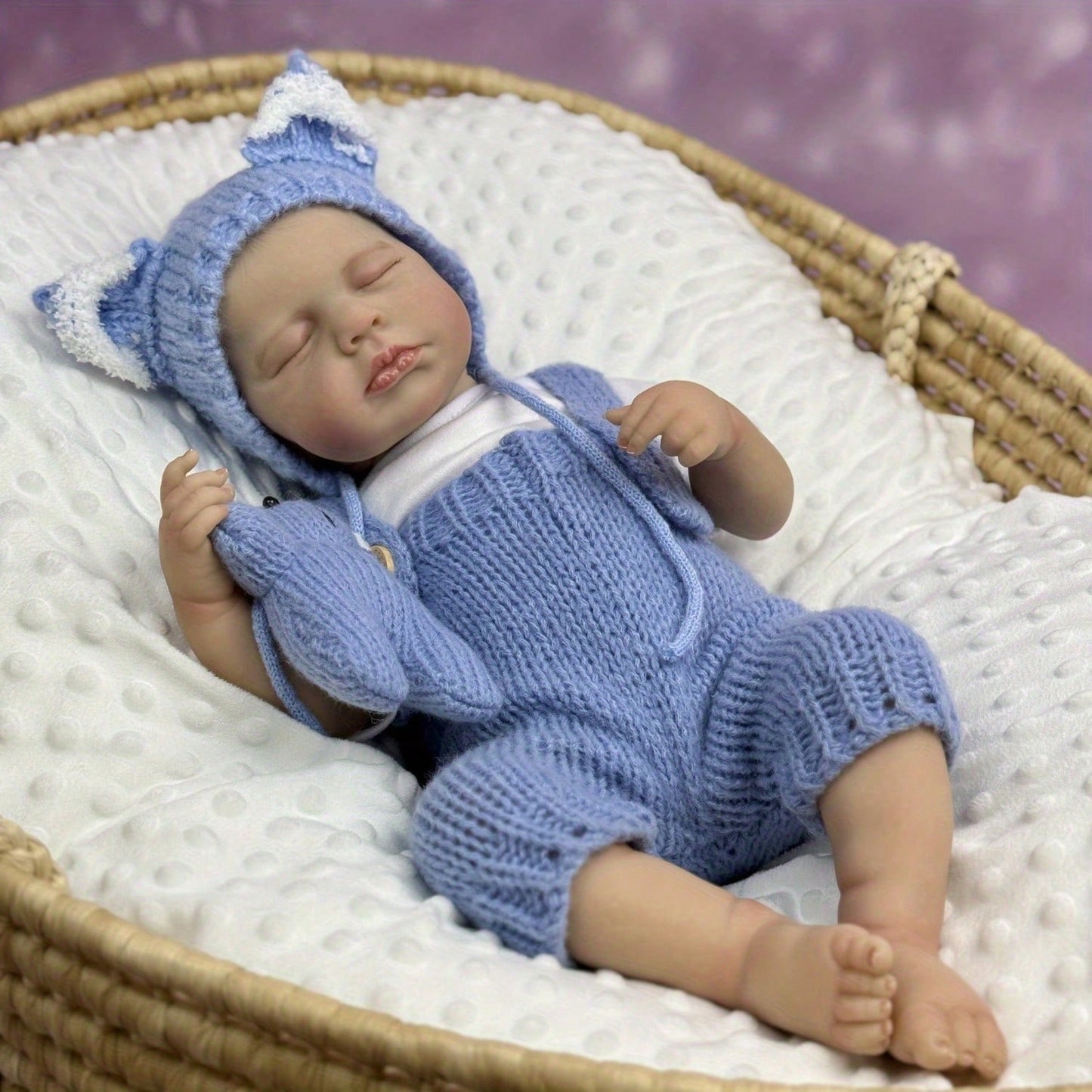 Bambola reborn Loulou da 20 pollici con pelle 3D e occhi chiusi in tuta blu