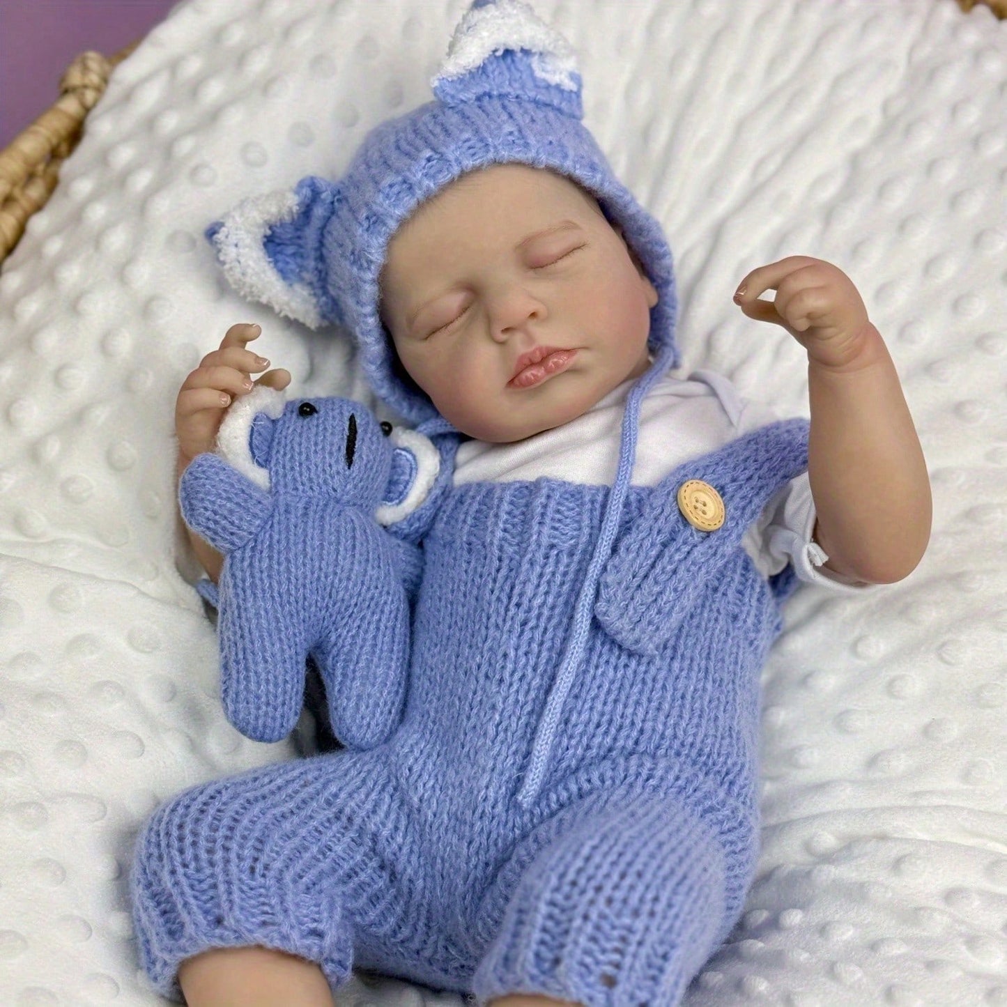Bambola reborn Loulou da 20 pollici con pelle 3D e occhi chiusi in tuta blu