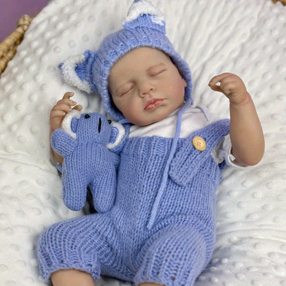 Bambola reborn Loulou da 20 pollici con pelle 3D e occhi chiusi in tuta blu