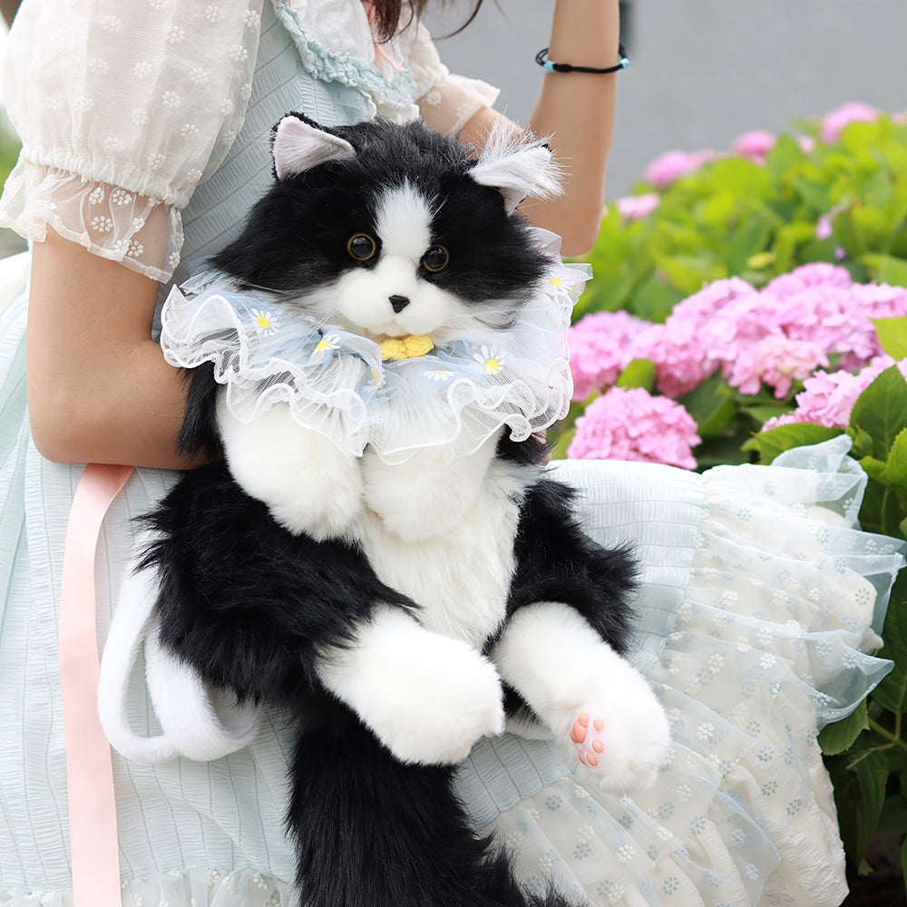 Adorabile zaino di peluche realistico fatto a mano con gattino