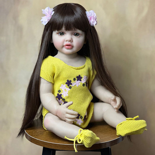 55cm Long Hair Reborn Baby Girl In Yellow Clothes-Betty