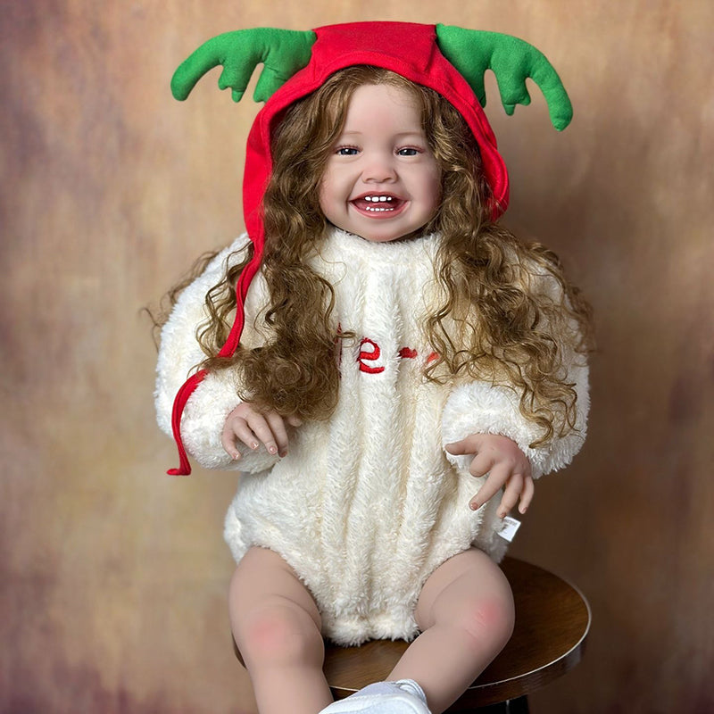 60Cm Long Hair Smile Reborn Doll With Cloth Body - Mila