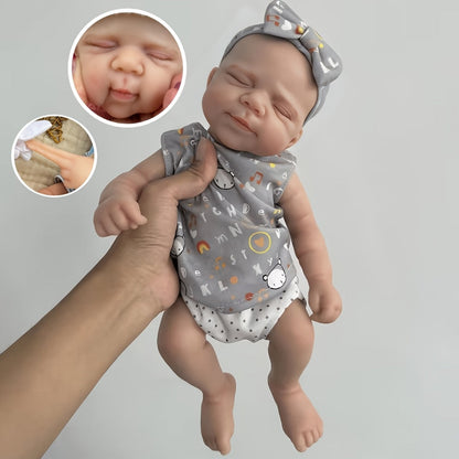 30cm Cute Full Silicone Pascale Reborn Doll Girl In Gray Letter Print Outfits
